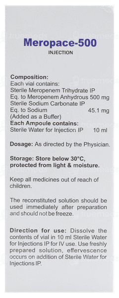 Meropace 500 MG Injection 10 ML
